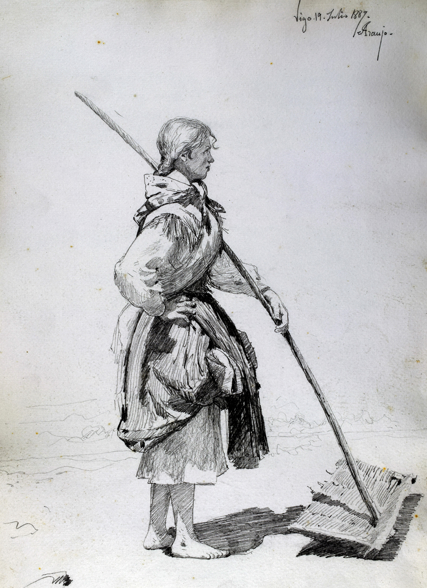 DIBUJO DE UNA MARISCADORA. JOAQUÍN ARAUJO Y RUANO