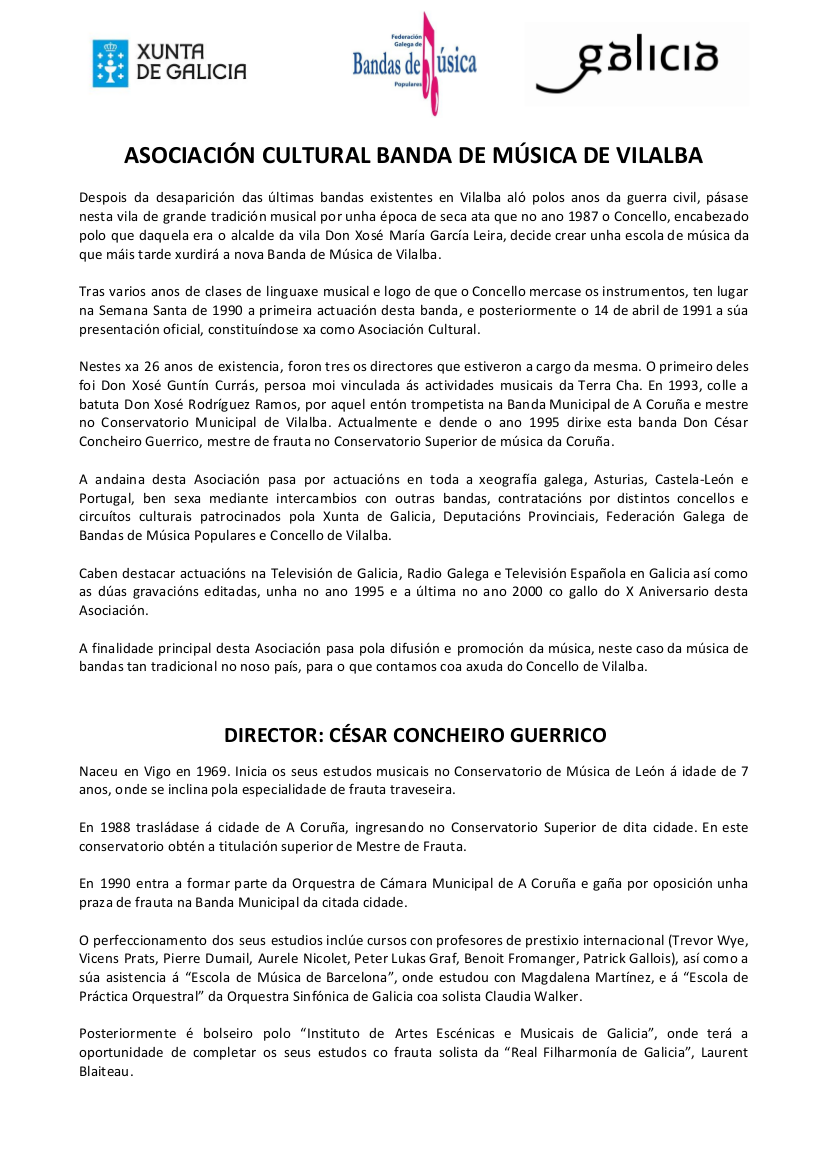 Currículo Banda de Música de Vilalba