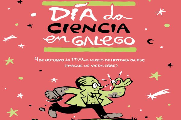 Detalle del cartel conmemorativo del Día de la Ciencia en Gallego