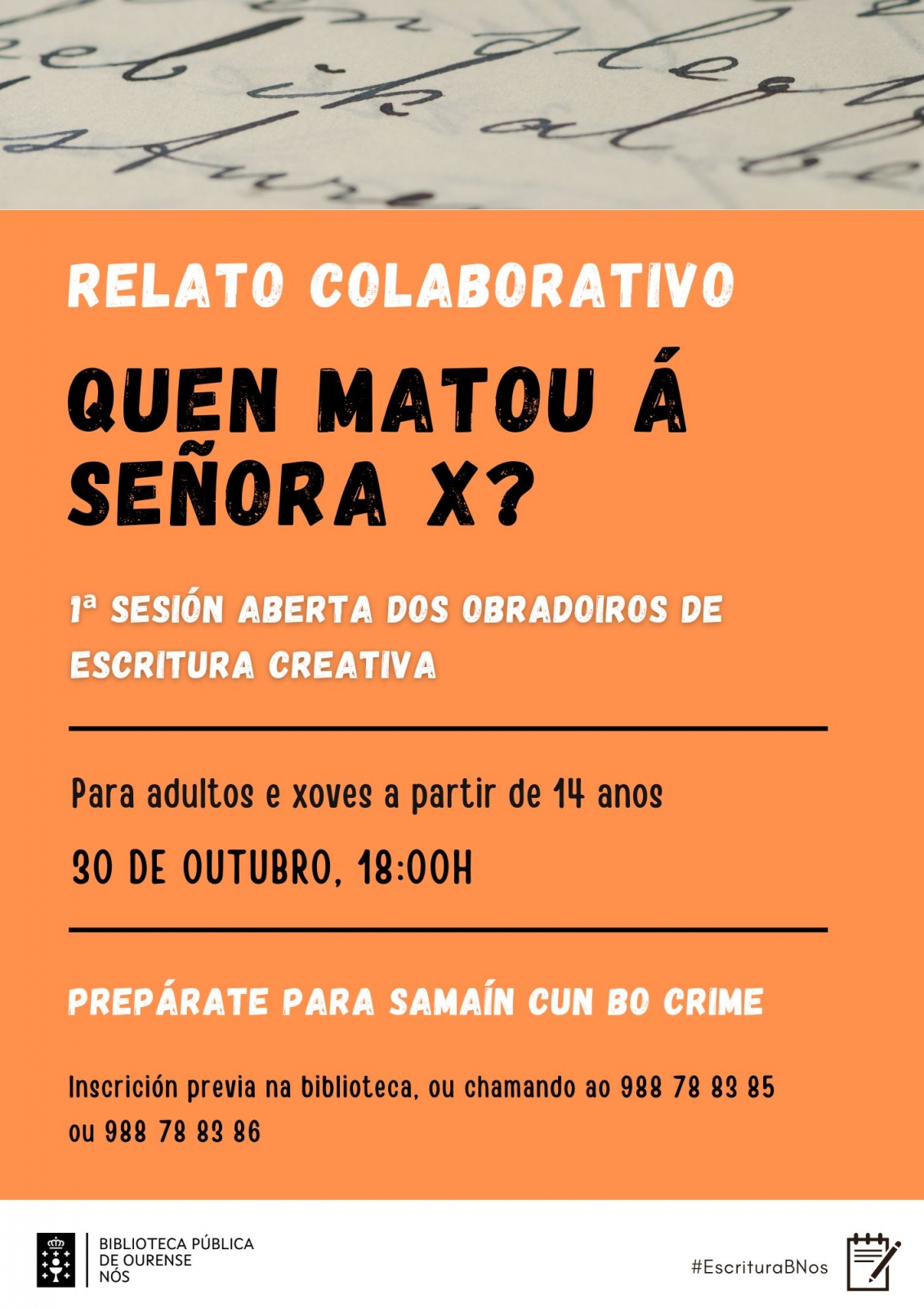 Cartel de la actividad Quien mató a la señora X. Relato colaborativo