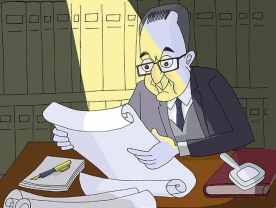 Caricatura de Xosé Filgueira Valverde hecha por Siro López