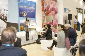 La directora-gerente de la Fundación Cidade da Cultura de Galicia, Ana Isabel Vázquez Reboredo, presentó esta mañana a institución del Gaiás cómo ?recurso turístico estratégico? en el stand de Galicia en Fitur 2018, acompañada por la directora de Turismo de Galicia, Nava Castro