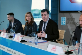 El conselleiro de Cultura, Educación y Ordenación Universitaria, Román Rodríguez, y la directora de Turismo de Galicia, Nava Castro, acompañados por la comisaria del Xacobeo 2021, Cecilia Pereira, presentaron esta mañana el festival O Son do Camiño