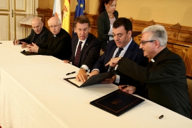 O presidente do Goberno galego presidiu esta mañá a sinatura do acordo de colaboración entre a Xunta, o Cabido e a Fundación Catedral para continuar coa rehabilitación da sé compostelá
